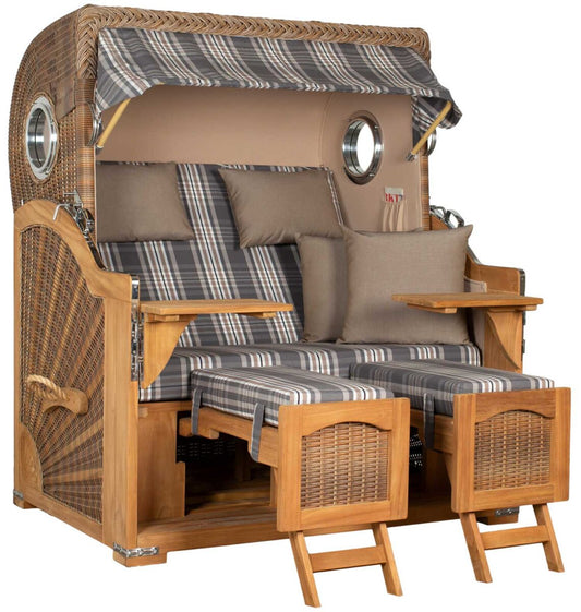 Strandkorb Düne Grande Bullauge Teak PE Banana Dessin 522