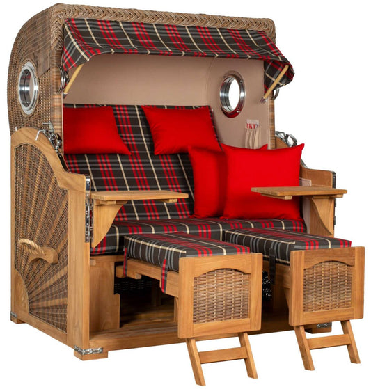 Strandkorb Düne Grande Bullauge Teak PE Banana Dessin 529