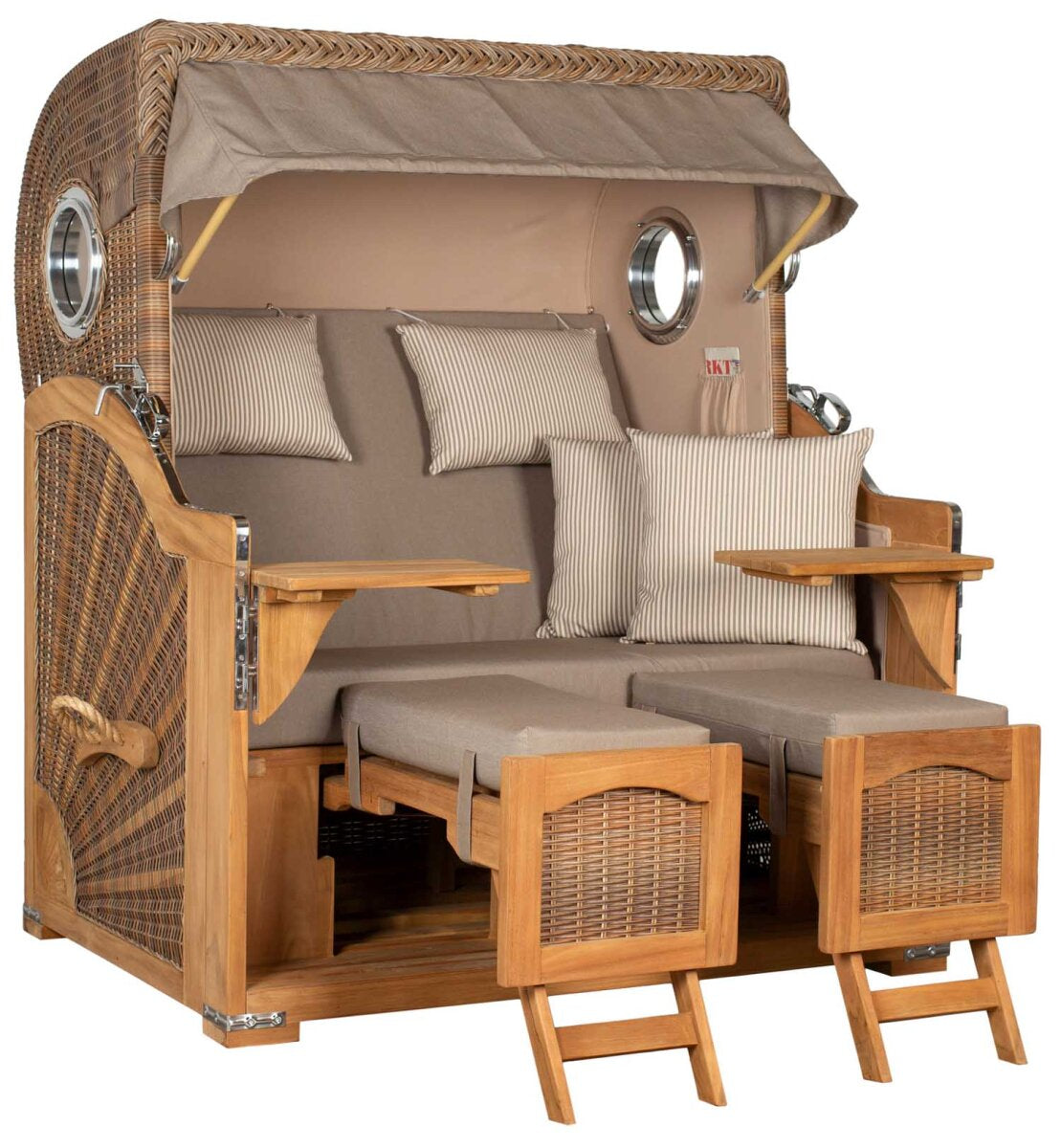 Strandkorb Düne Grande Bullauge Teak PE Banana Dessin 534