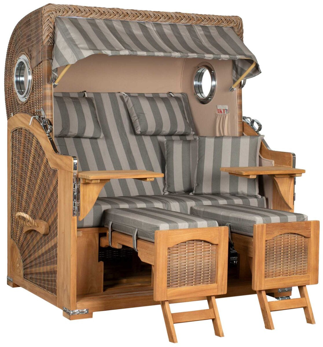 Strandkorb Düne Grande Bullauge Teak PE Banana Dessin 537