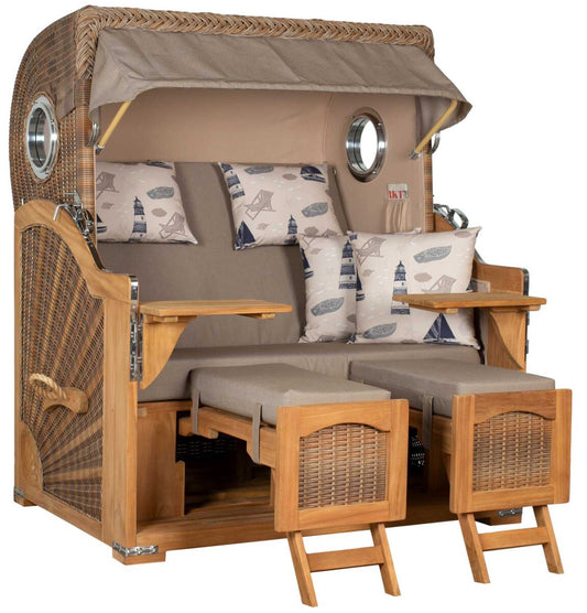 Strandkorb Düne Grande Bullauge Teak PE Banana Dessin 540