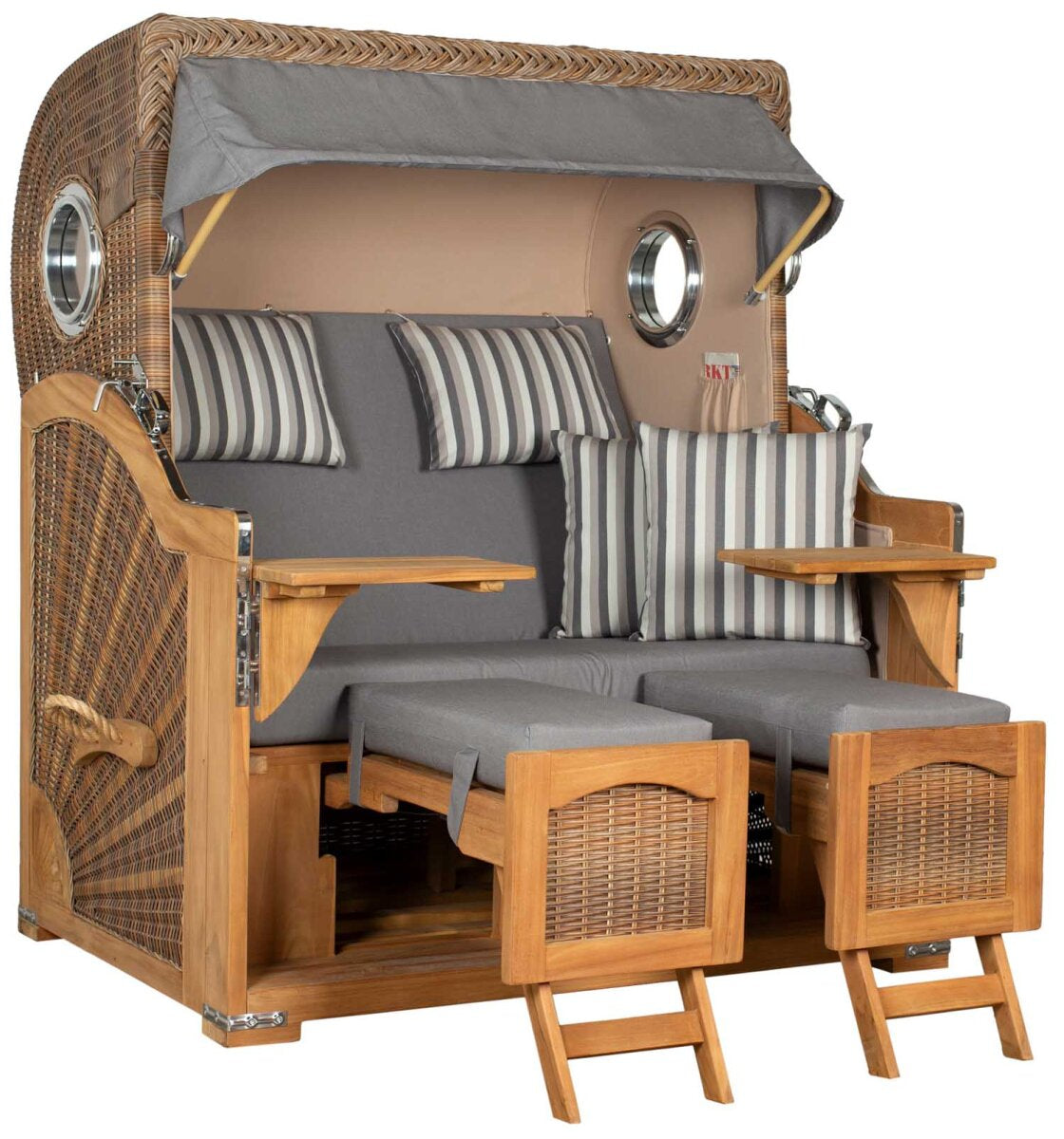 Strandkorb Düne Grande Bullauge Teak PE Banana Dessin 544