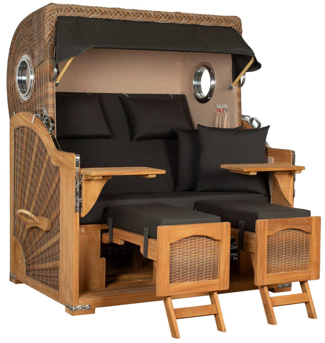 Strandkorb Düne Grande Bullauge Teak PE Banana Dessin 548