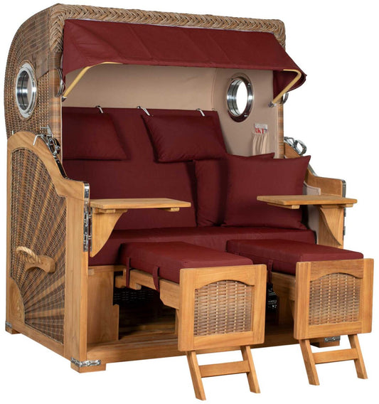 Strandkorb Düne Grande Bullauge Teak PE Banana Dessin 550