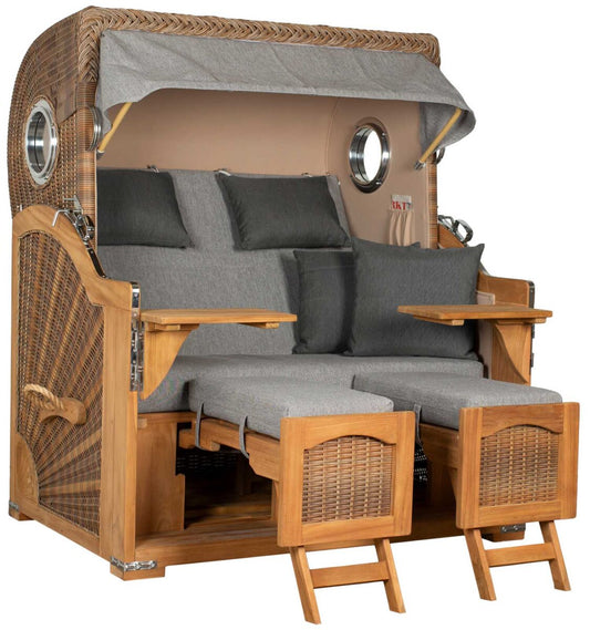 Strandkorb Düne Grande Bullauge Teak PE Banana Dessin 570