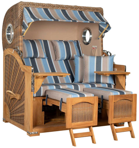 Strandkorb Düne Grande Bullauge Teak PE Banana Dessin 580