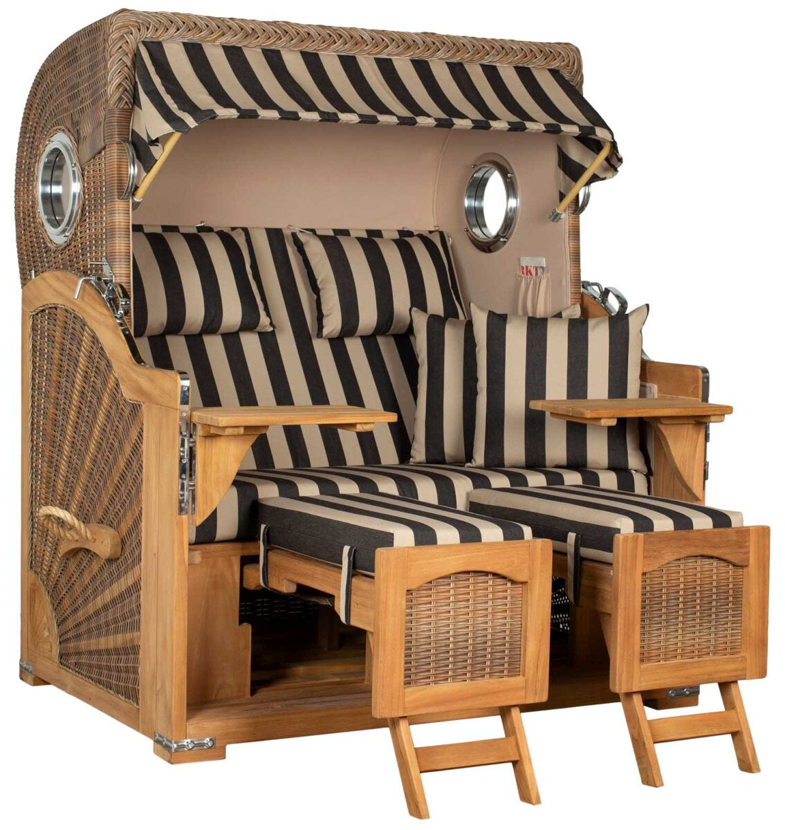 Strandkorb Düne Grande Bullauge Teak PE Banana Dessin 581