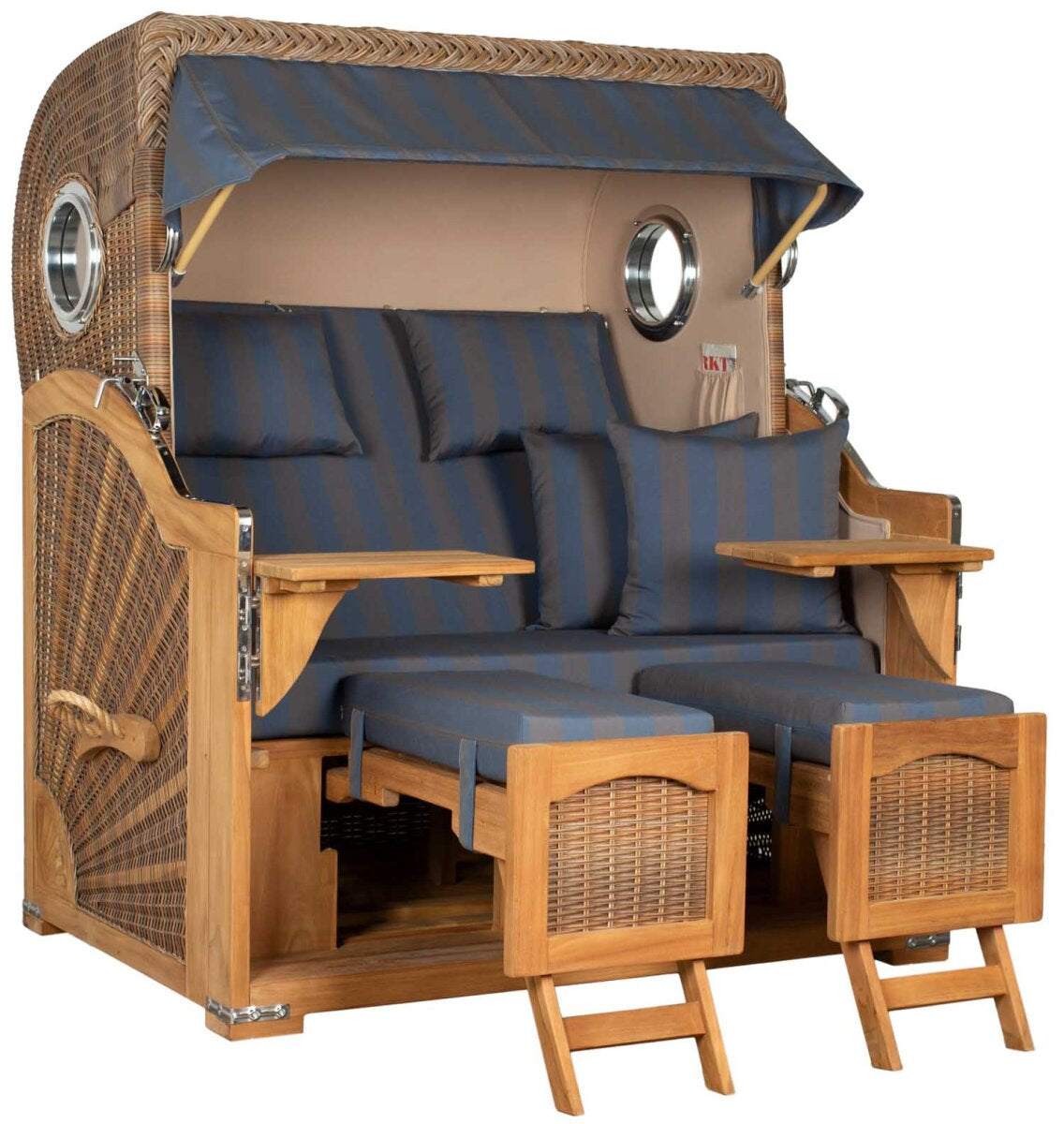 Strandkorb Düne Grande Bullauge Teak PE Banana Dessin 582