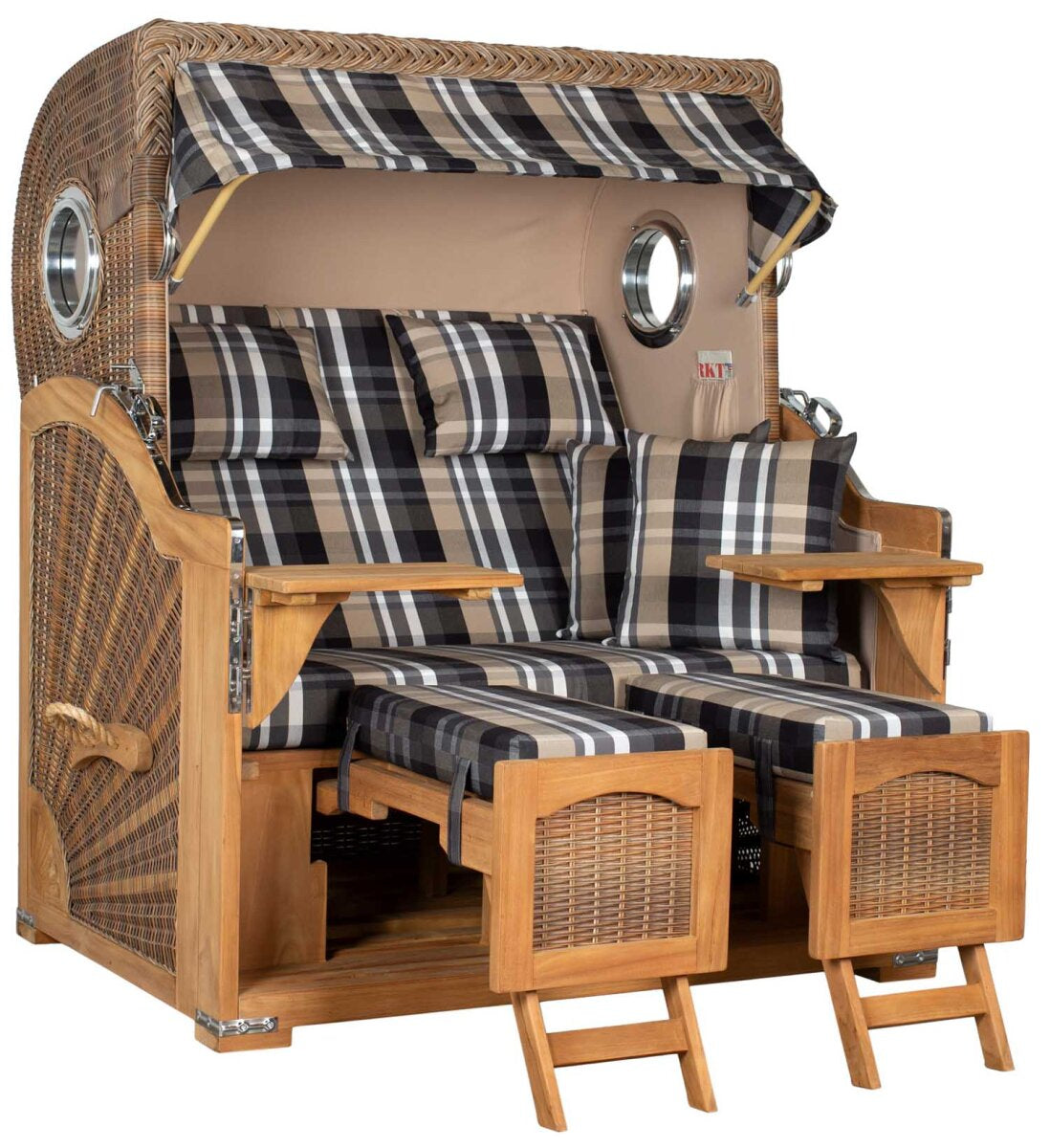 Strandkorb Düne Grande Bullauge Teak PE Banana Dessin 583