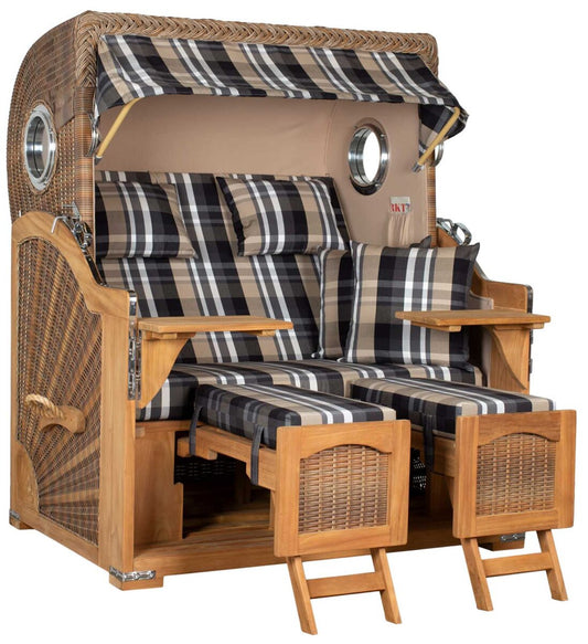 Strandkorb Düne Grande Bullauge Teak PE Banana Dessin 583