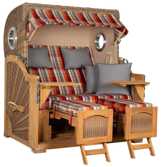 Strandkorb Düne Grande Bullauge Teak PE Banana Dessin 584