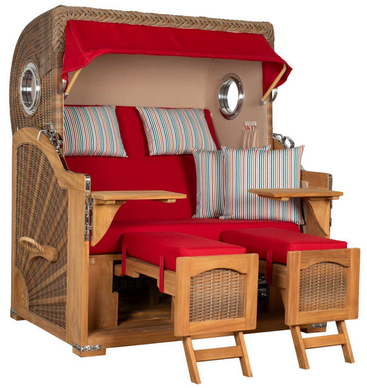 Strandkorb Düne Grande Bullauge Teak PE Banana Dessin 585