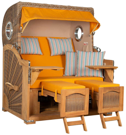 Strandkorb Düne Grande Bullauge Teak PE Banana Dessin 586