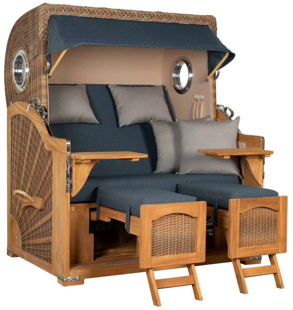 Strandkorb Düne Grande Bullauge Teak PE Banana Dessin 593