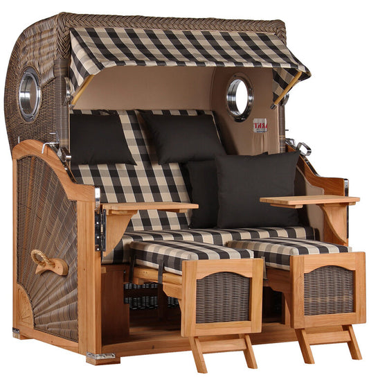 Strandkorb Düne Grande Bullauge Teak PE Grey Dessin 505