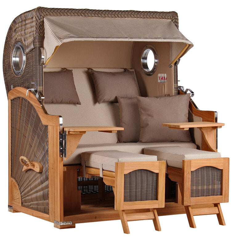 Strandkorb Düne Grande Bullauge Teak PE Grey Dessin 510