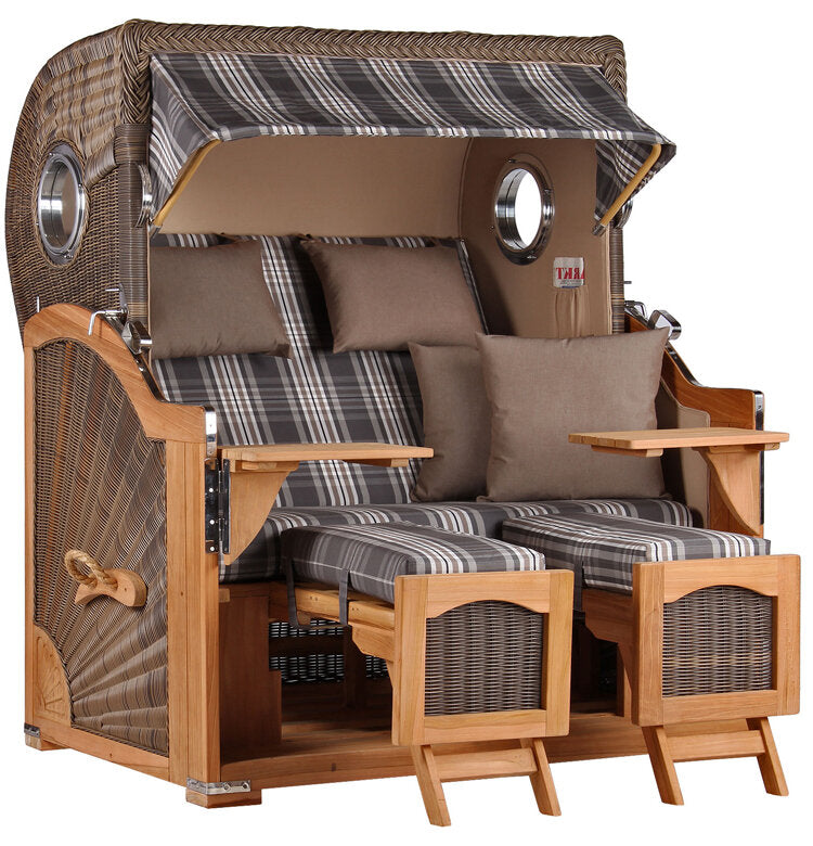 Strandkorb Düne Grande Bullauge Teak PE Grey Dessin 522