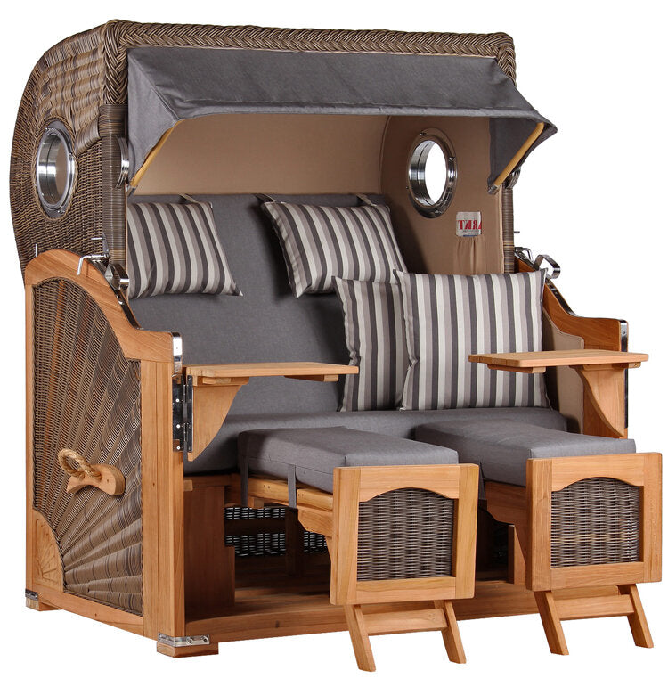 Strandkorb Düne Grande Bullauge Teak PE Grey Dessin 544