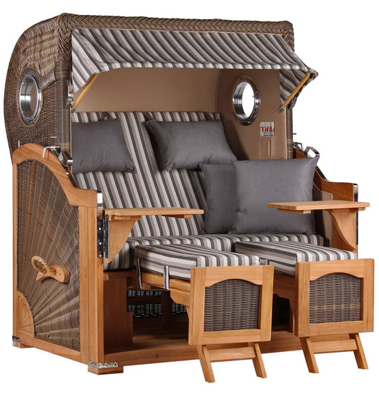 Strandkorb Düne Grande Bullauge Teak PE Grey Dessin 545