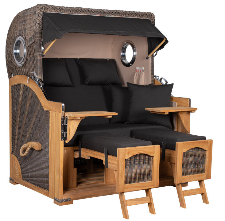 Strandkorb Düne Grande Bullauge Teak PE Grey Dessin 548