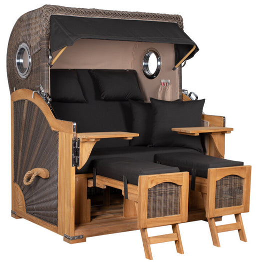 Strandkorb Düne Grande Bullauge Teak PE Grey Dessin 548