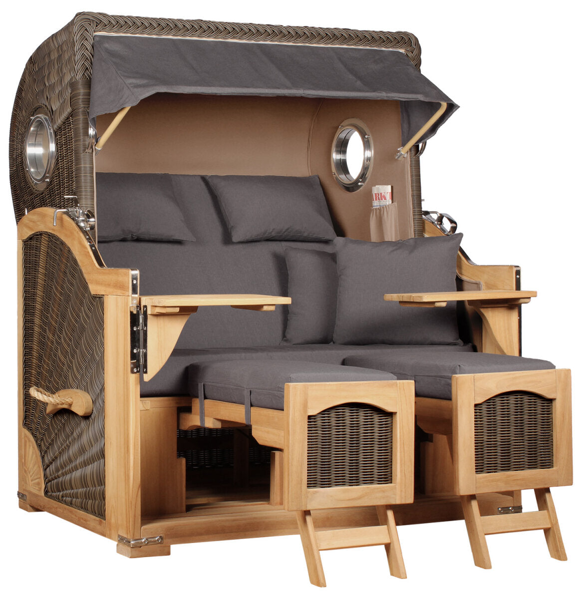 Strandkorb Düne Grande Bullauge Teak PE Grey Dessin 551