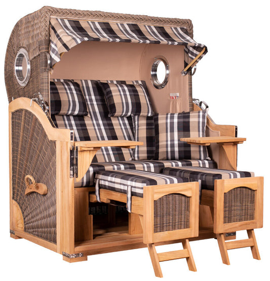 Strandkorb Düne Grande Bullauge Teak PE Grey Dessin 583