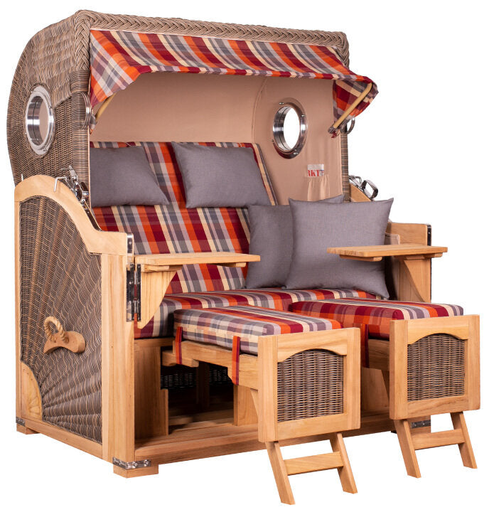 Strandkorb Düne Grande Bullauge Teak PE Grey Dessin 584