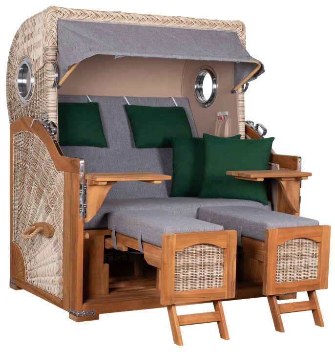 Strandkorb Düne Grande Bullauge Teak PE Shell Dessin 571