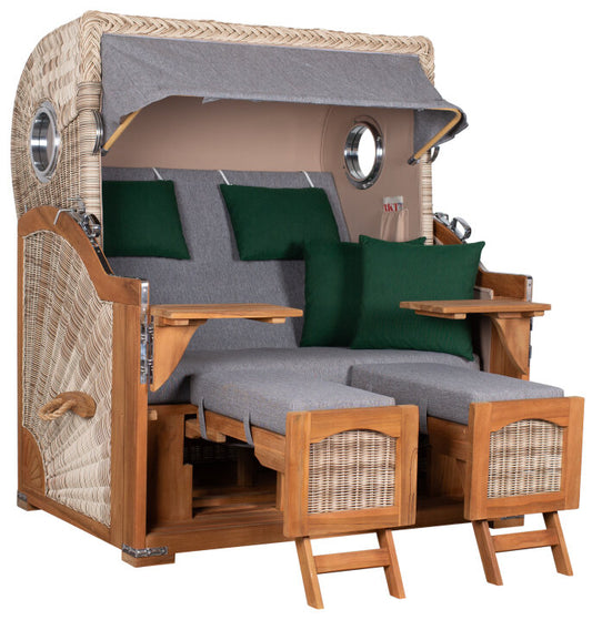 Strandkorb Düne Grande Bullauge Teak PE Shell Dessin 571