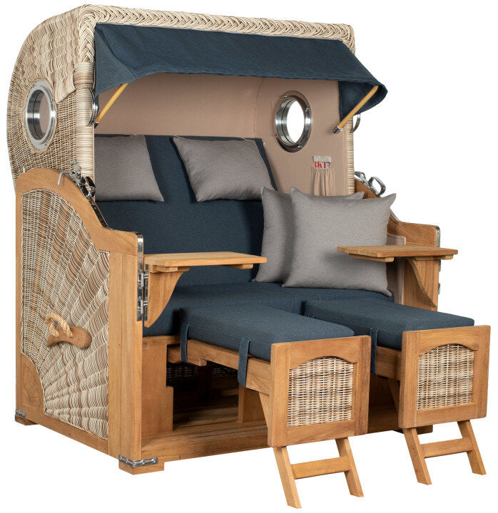 Strandkorb Düne Grande Bullauge Teak PE Shell Dessin 593