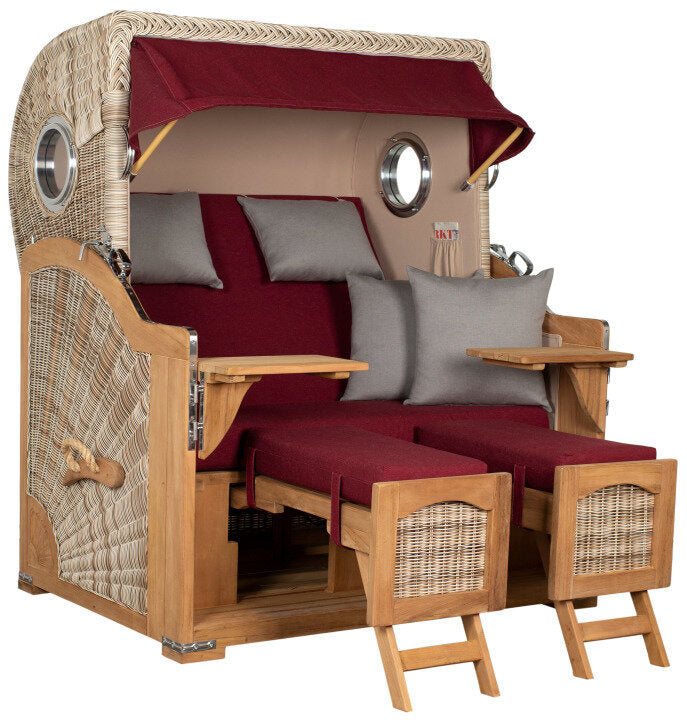 Strandkorb Düne Grande Bullauge Teak PE Shell Dessin 594