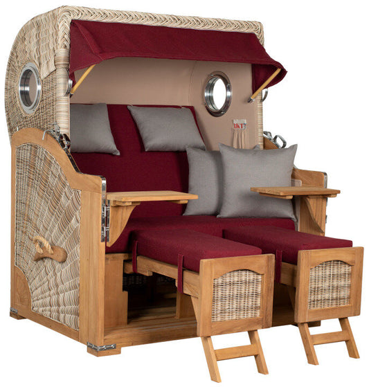 Strandkorb Düne Grande Bullauge Teak PE Shell Dessin 594