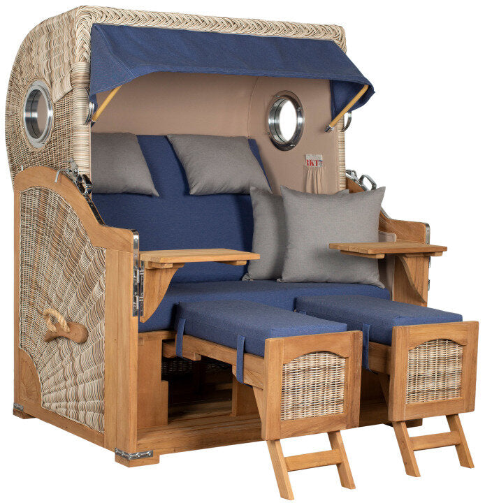 Strandkorb Düne Grande Bullauge Teak PE Shell Dessin 595