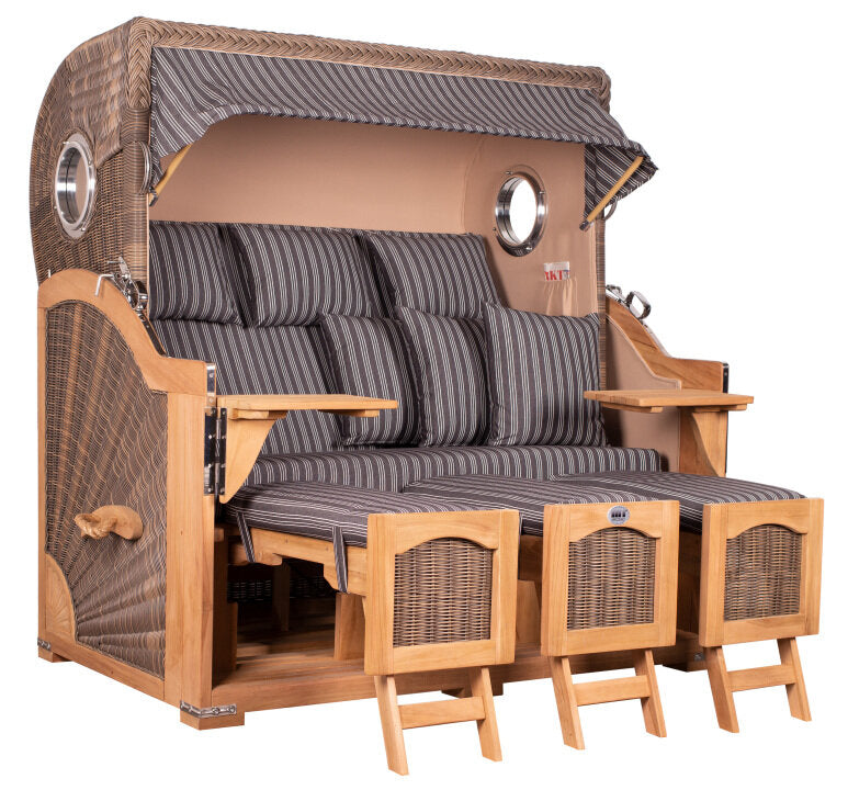 Strandkorb Düne Grande XXL Bullauge Teak PE grey Dessin 500