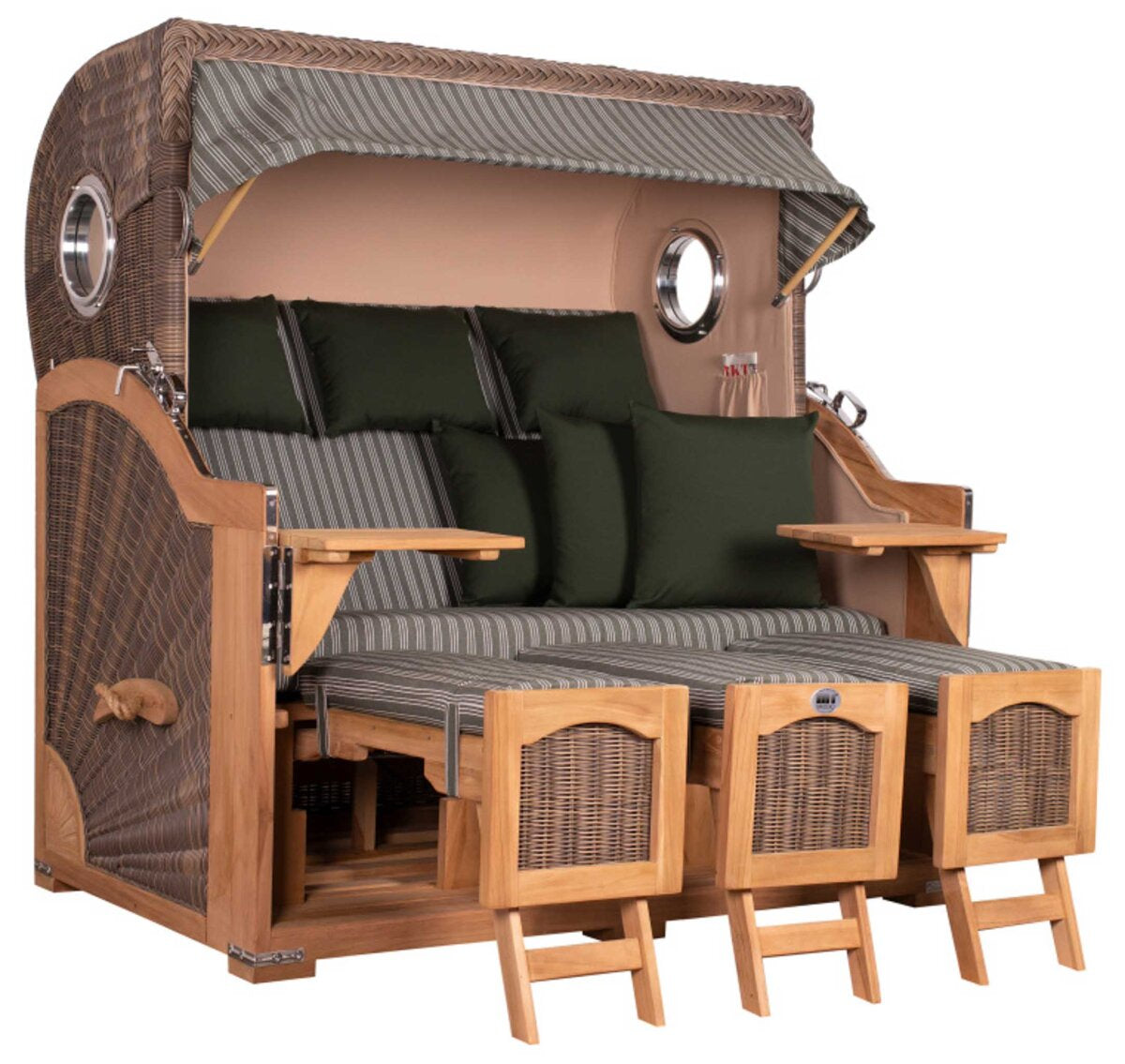 Strandkorb Düne Grande XXL Bullauge Teak PE grey Dessin 504