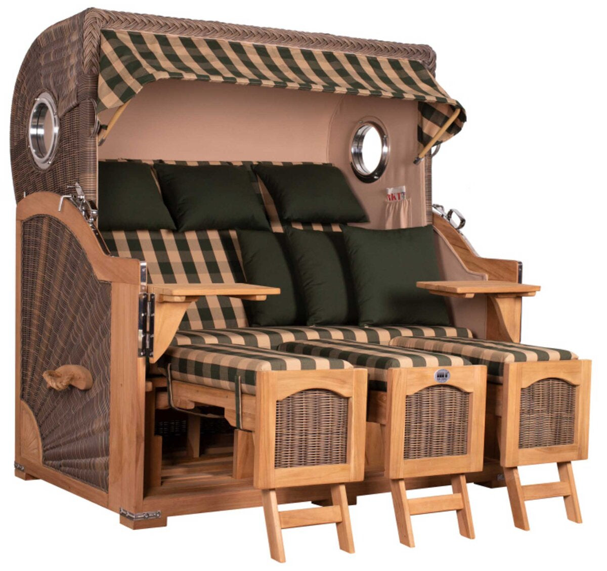 Strandkorb Düne Grande XXL Bullauge Teak PE grey Dessin 506