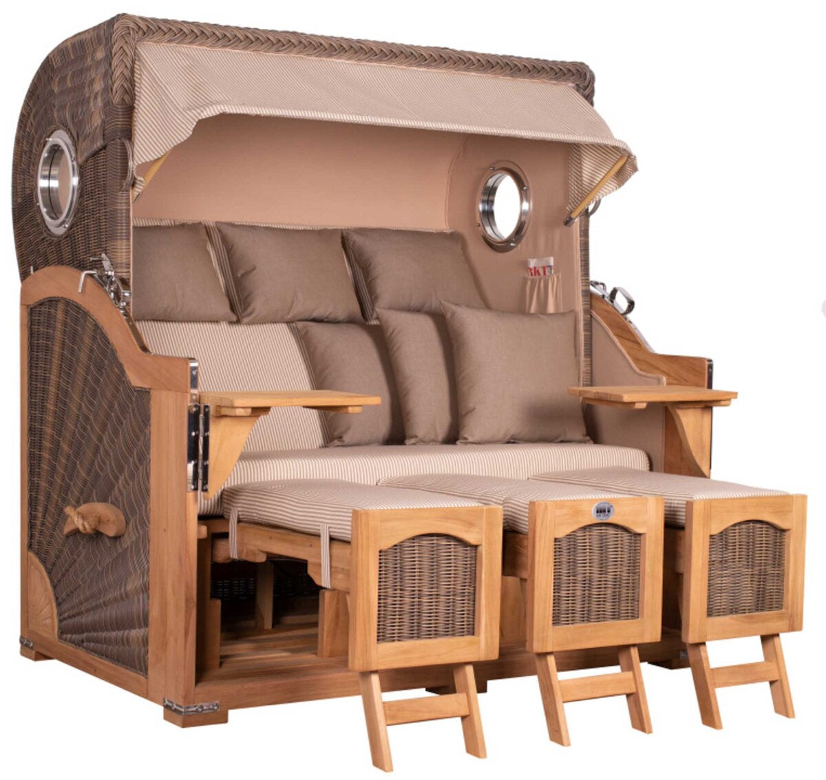 Strandkorb Düne Grande XXL Bullauge Teak PE grey Dessin 510