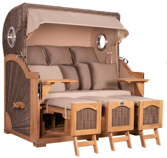 Strandkorb Düne Grande XXL Bullauge Teak PE grey Dessin 510