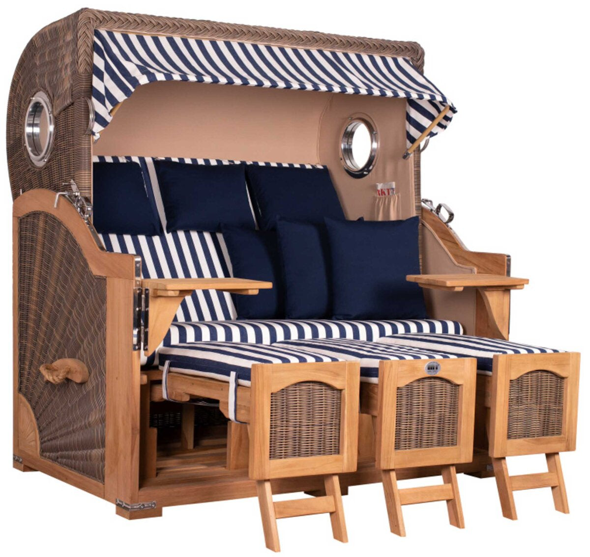 Strandkorb Düne Grande XXL Bullauge Teak PE grey Dessin 518