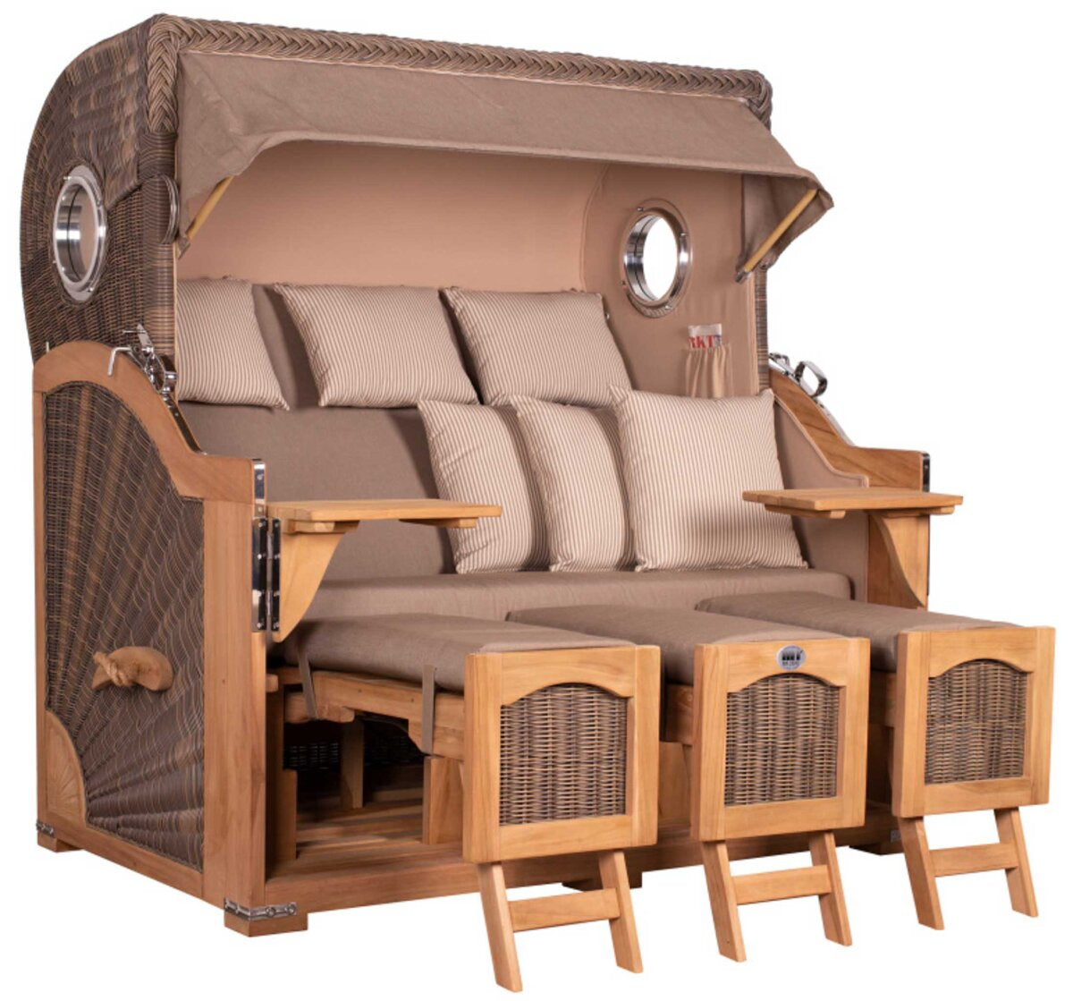 Strandkorb Düne Grande XXL Bullauge Teak PE grey Dessin 534