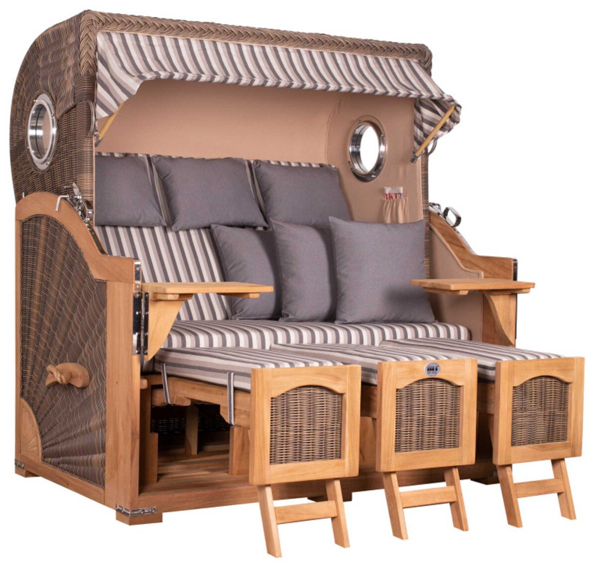 Strandkorb Düne Grande XXL Bullauge Teak PE grey Dessin 545