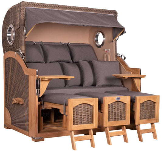 Strandkorb Düne Grande XXL Bullauge Teak PE grey Dessin 551