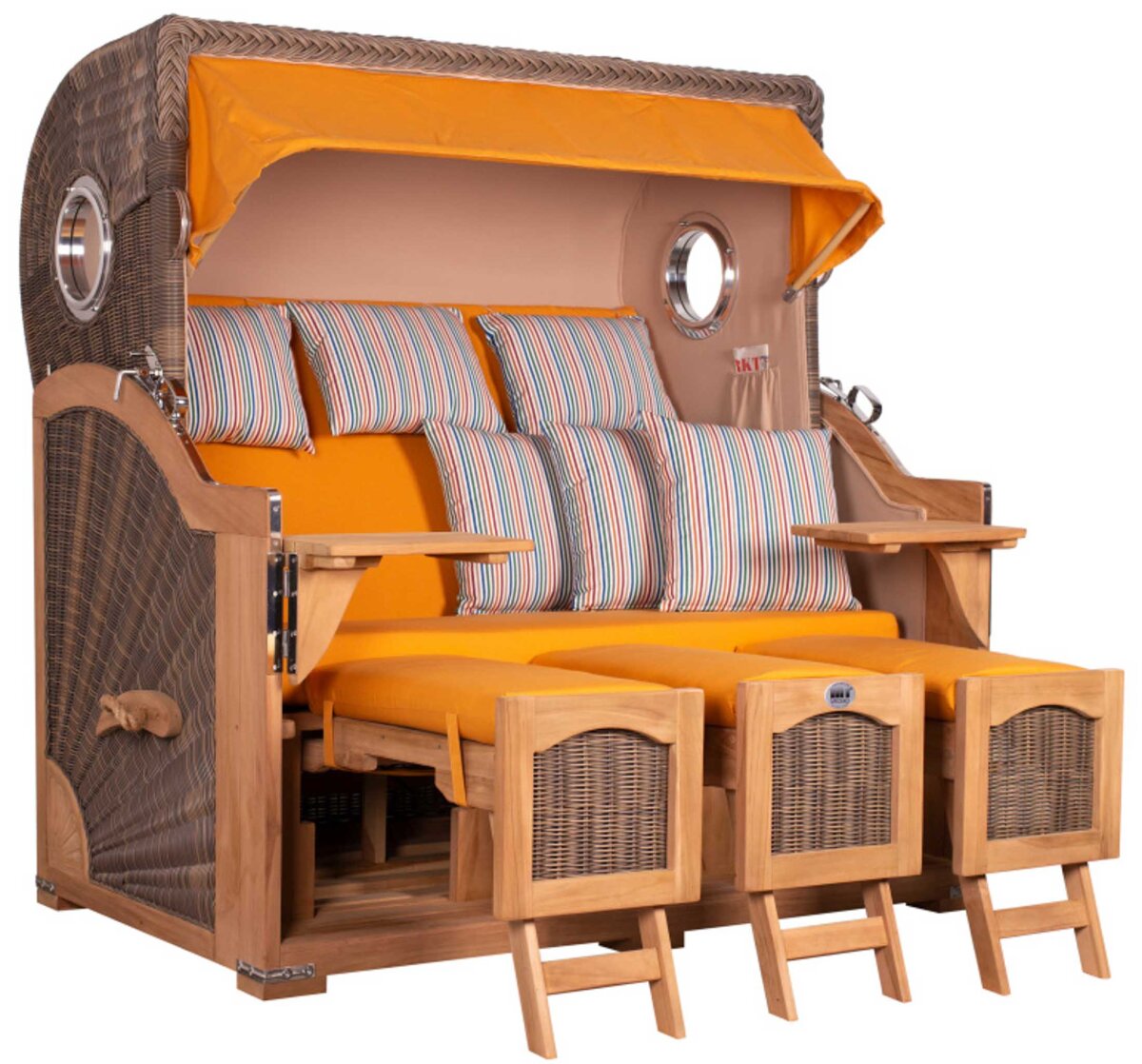 Strandkorb Düne Grande XXL Bullauge Teak PE grey Dessin 586