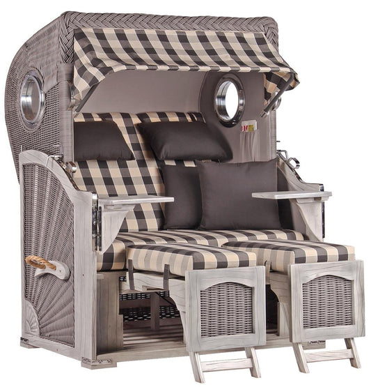 Strandkorb Düne Bullauge Mahagoni Washed Grey PE Koboo Grey Dessin 505