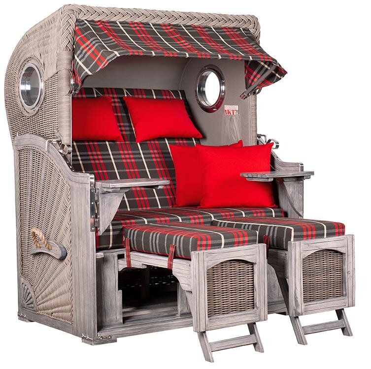 Strandkorb Düne Bullauge Mahagoni Washed Grey PE Koboo Grey Dessin 529
