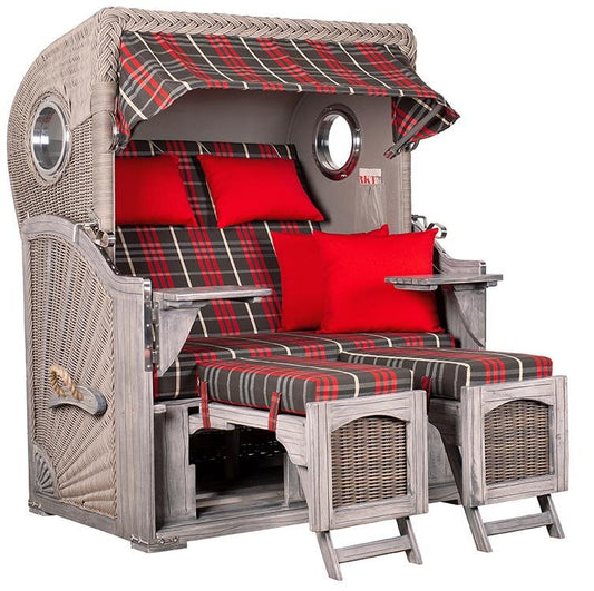 Strandkorb Düne Bullauge Mahagoni Washed Grey PE Koboo Grey Dessin 529