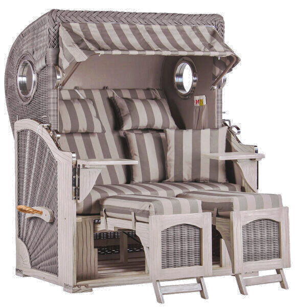 Strandkorb Düne Bullauge Mahagoni Washed Grey PE Koboo Grey Dessin 537
