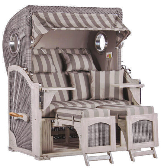 Strandkorb Düne Bullauge Mahagoni Washed Grey PE Koboo Grey Dessin 537