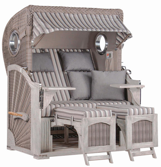 Strandkorb Düne Bullauge Mahagoni Washed Grey PE Koboo Grey Dessin 545